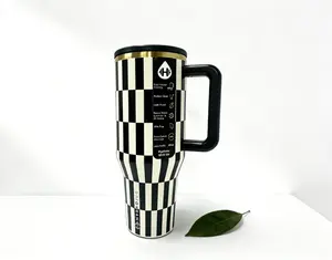HydroJug 40oz CHECKED Tumbler Retro Style Portable Mug Hot/Cold Drinkware Flask for Camping Stainless Steel Trendy Checkered Design - Water Bottles, Bottled