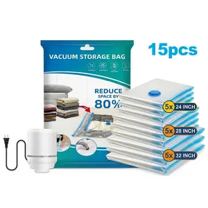 (2026) room organization products-Vacuum Packing Pump Storage Bags-Travel Storage Bags Set -15Pack Portable Space Saver Bags for Travel & Home - Vacuum Compression Packing Seal for Clothes, Blankets Household Organiser Cordless blanket box