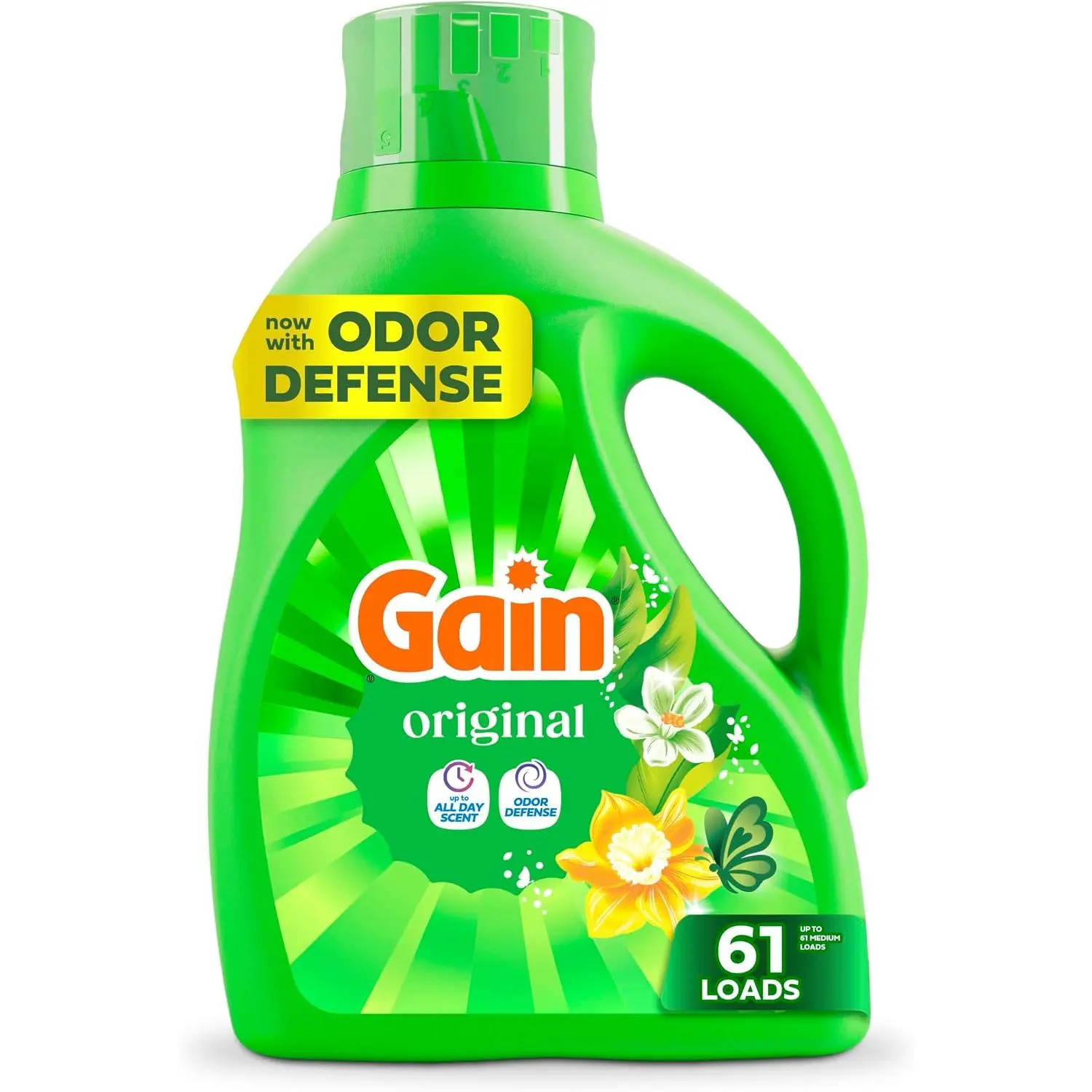 Gain Liquid Laundry Detergent with Odor Defense, Original Scent, Laundry Soap For HE Washing Machines, 81 fl oz, 61 Loads (Packaging May Vary)