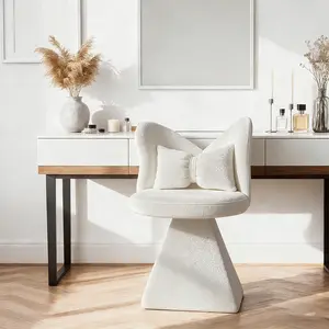Velvet Swivel Makeup Chair with Butterfly Back - 360° Rotating Accent Stool for Dressing Table, Bedroom, Living Room & Salon, Soft Fabric Upholstered, White