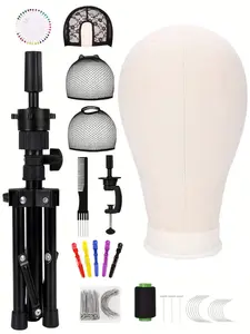 22-Inch Wigs Training Mannequin Head, Wig Making Stand with Head, Hair Styling Practice Display, Tripod Stand with T-Clips Set, Wig Essentials Kit