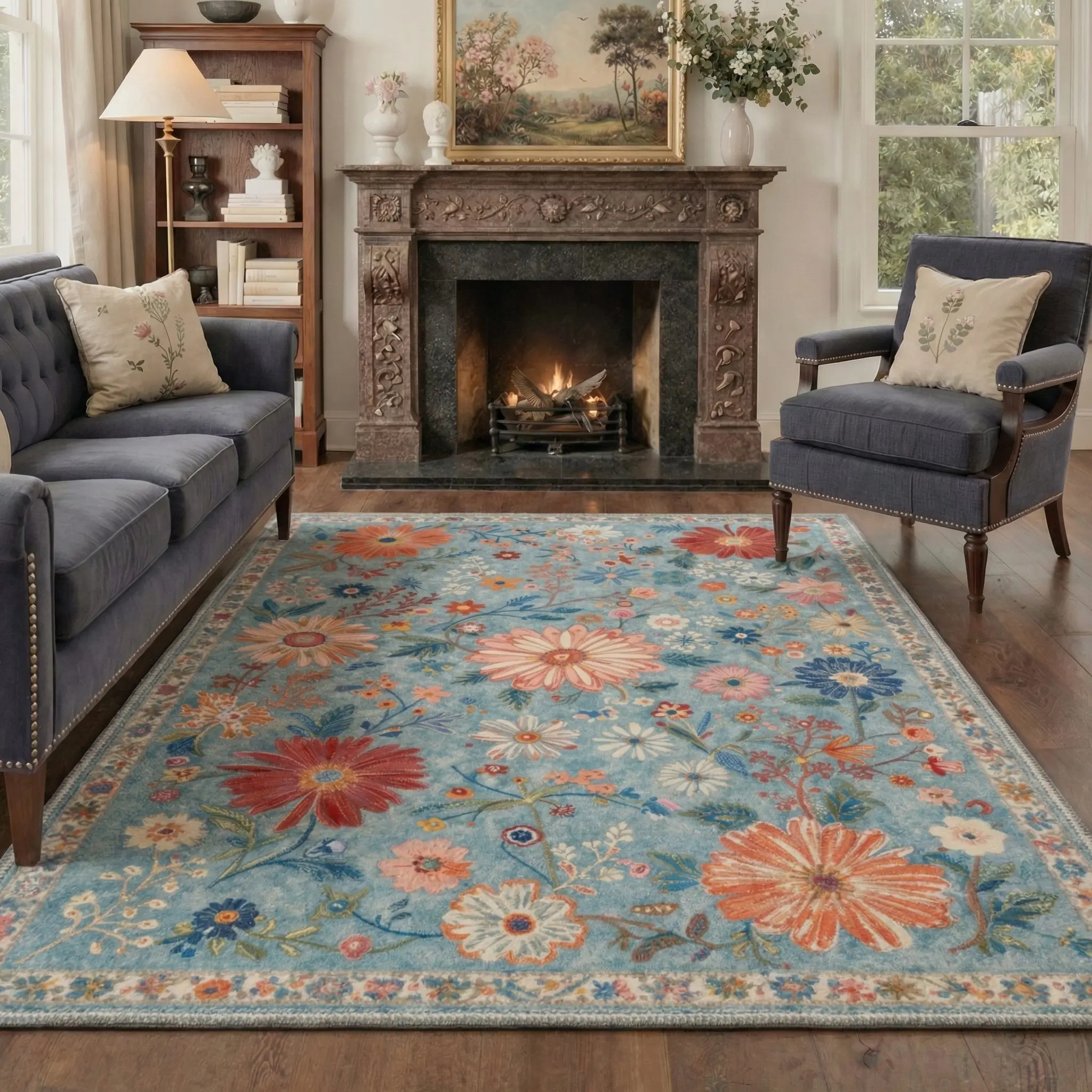【Deals For You Days】GENIMO Area Rug – Soft, Non-Slip, Pet Friendly, Machine Washable Floor Rug, Home Carpet, Stylish Decor for Any Room ,ARF2051-BLOOM