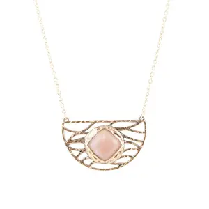 Terra Pink Peach Moonstone and Golden Bronze Necklace