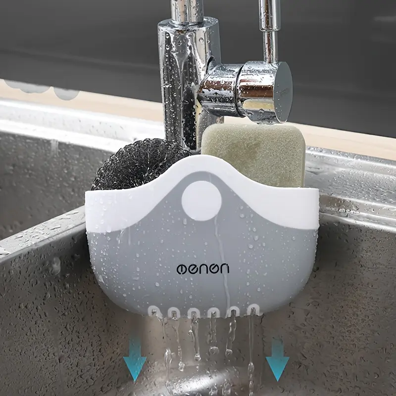 1PC Kitchen faucet storage rack, non perforated no drill holder sink sponge drain hanger, sink cloth storage basket