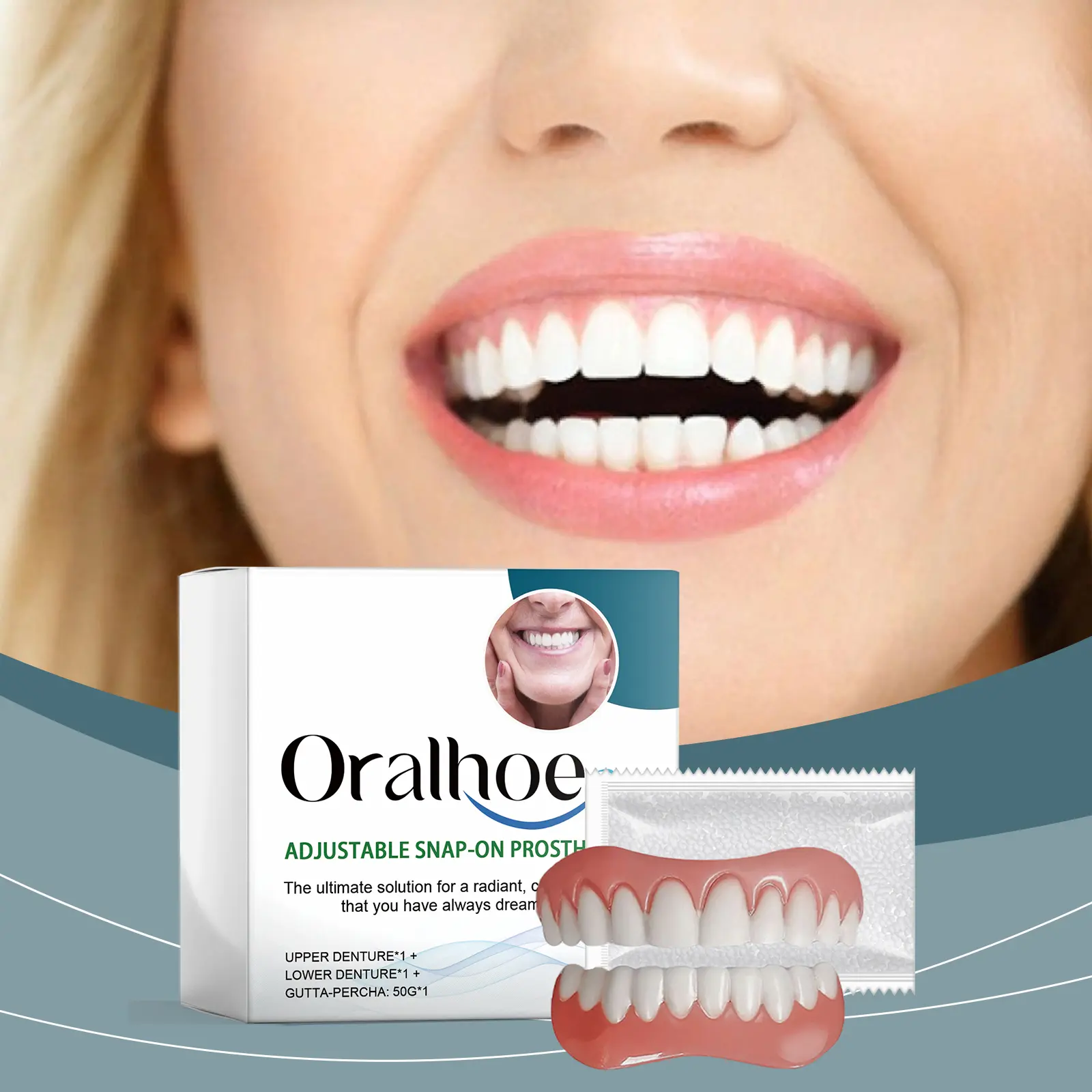 Oralhoe Silicone Denture Set, comfy material for a better daily smile. Buy 1 Get 1 Free, 2 boxes total. # Oralhoe # SmileKit # FalseTeeth # InstantSmile # Buy1Get1Free