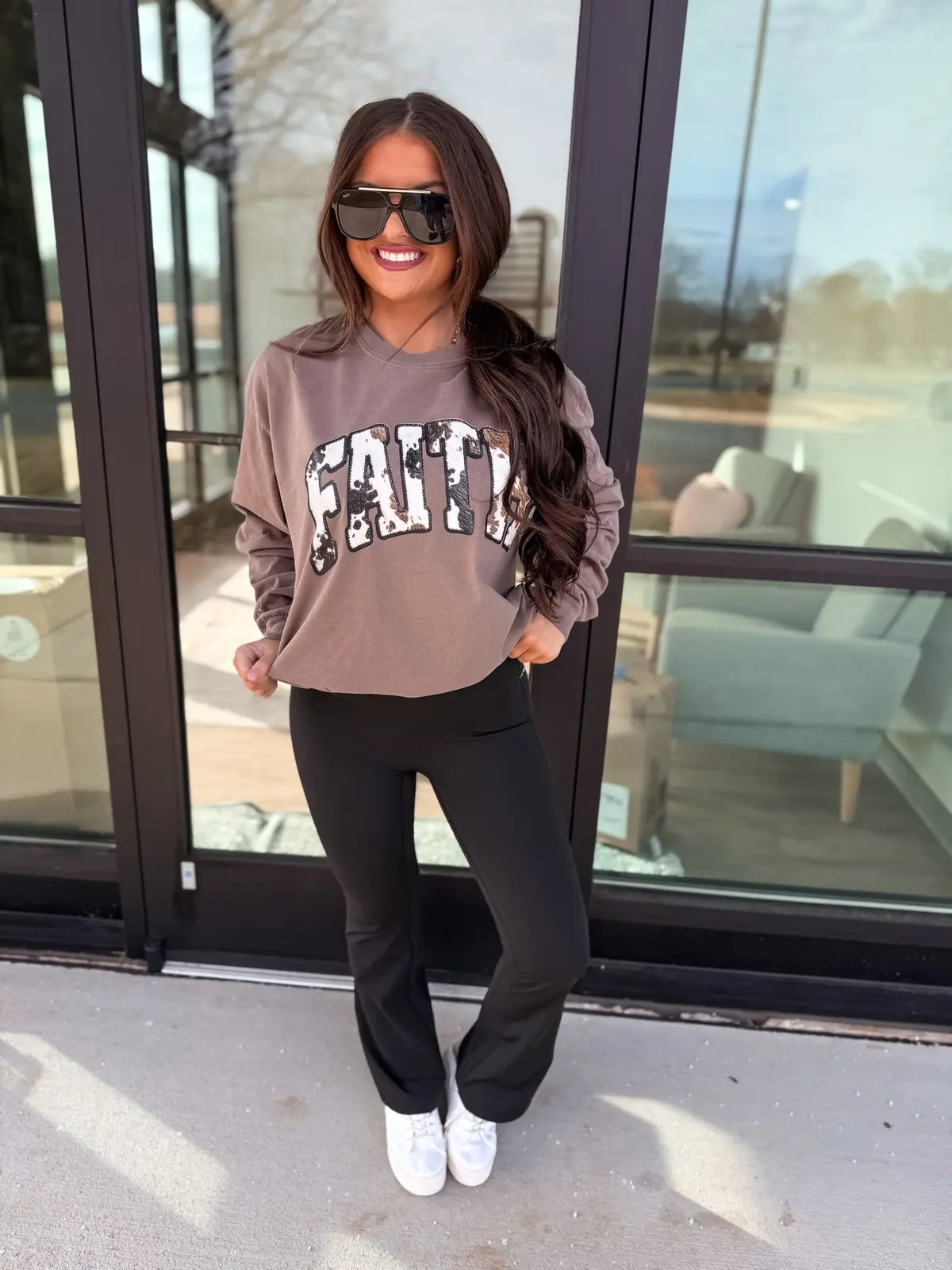 Cowprint Faith Long Sleeve Graphic Tee on Espresso *Final Sale*