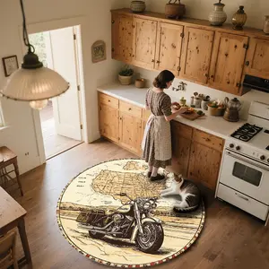 Vintage Motorcycle  Round patterned carpet, Vintage Area Rug, non-slip round mat for bedroom, living room, pet bed, and chair, home decoration, birthday gift, Christmas gift, Valentine's Day gift