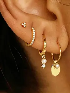 Stack Earrings For Women, Dainty 14K Gold Plated Pearl Hoop Huggie Earring Stacking Set Cute Chain Cartilage Earring Stack Trendy Hypoallergenic Long Drop Stud Earrings Jewelry
