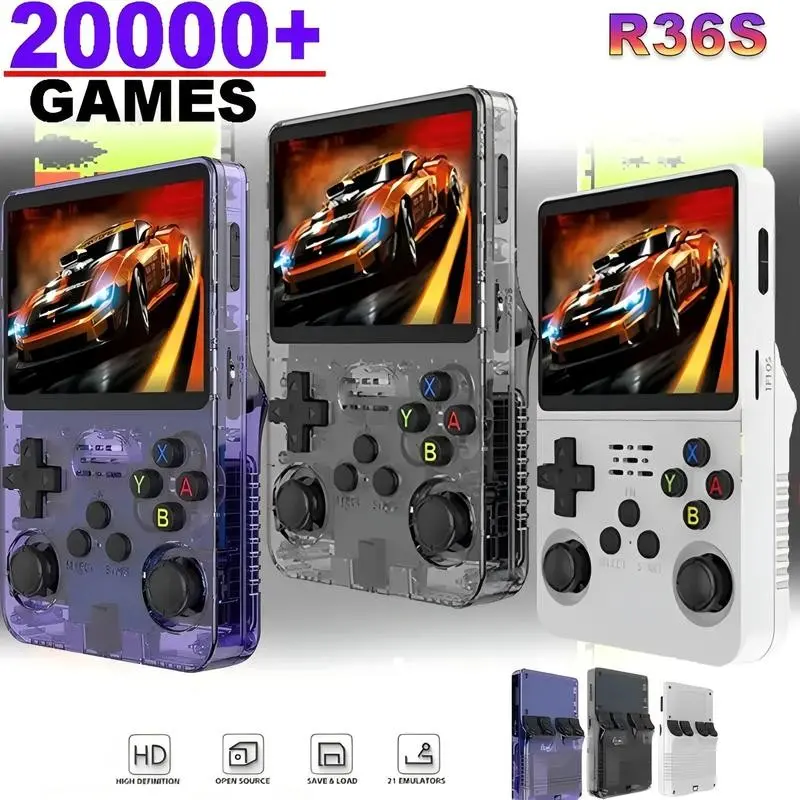 Vintage Game Console R36s, Classic Handheld Retro Gaming Machine, 4.0 IPS Screen, 26+ Emulators, 64GB Card, Portable Game Simulator, Portable Gaming System