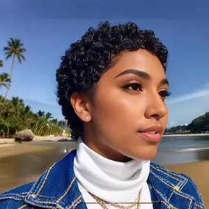 OPQHAIR Afro Wigs for Black Women: Authentic Human Hair, Short Kinky Curly Styles, Stylish and Versatile, Ideal for Daily and Special Occasions, Enhance Your Beauty and Confidence,elegant short pixie cut