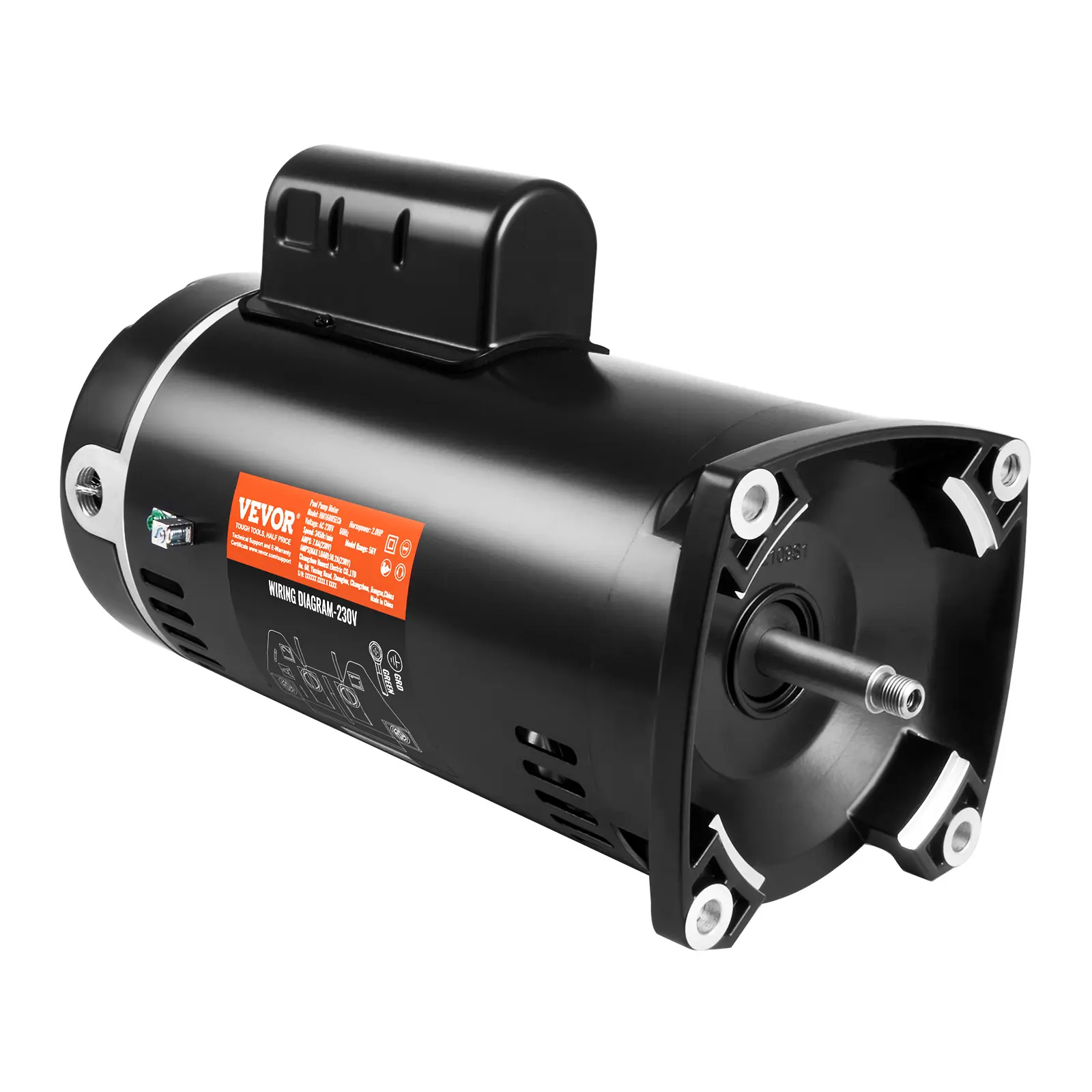 【DealsForYouDays】VEVOR 2 HP Pool Pump Motor, 56Y Frame, 230V (7.8 Amps) 3450 RPM, 60Hz, 1.3 Service Factor, 50μF/250V Capacitor, CCW Rotation Square Flange Replacement Motor