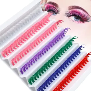 Colored Lashes Cluster, 14MM Individual False Lashes, Wispy & Curl Eyelashes, DIY Eyelashes Extension at Home, 140Pcs Colorful Cluster Eyelashes
