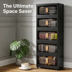 Stackable storage cabinet with wheels and handle — foldable plastic drawers, suitable for bathrooms and offices — multifunctional shelf for storing cosmetics and tools