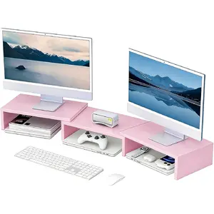 Desk Organizers and Accessories, Dual Monitor Stand Riser, Monitor Desk Shelf for Desktop Organization (Pink)