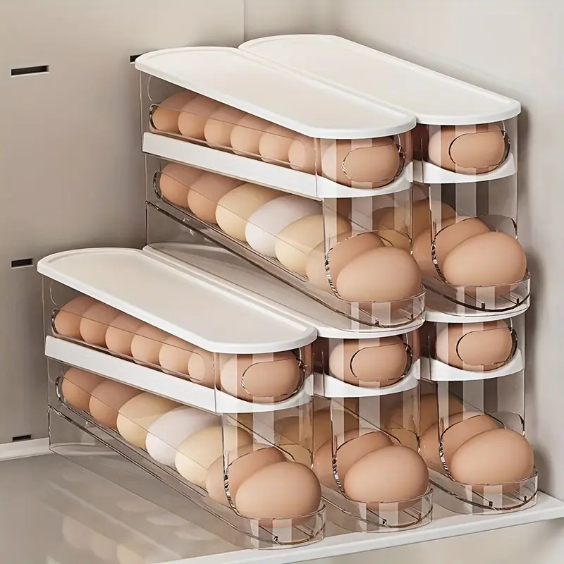 [Automatic Egg Storage] 12-14 Eggs Automatic Double-layer Sliding Egg Storage Box - Flip Design Fresh Egg Storage Device - A Must-have Egg Storage Solution for The Kitchen and A Space-saving Egg Rack for The Refrigerator