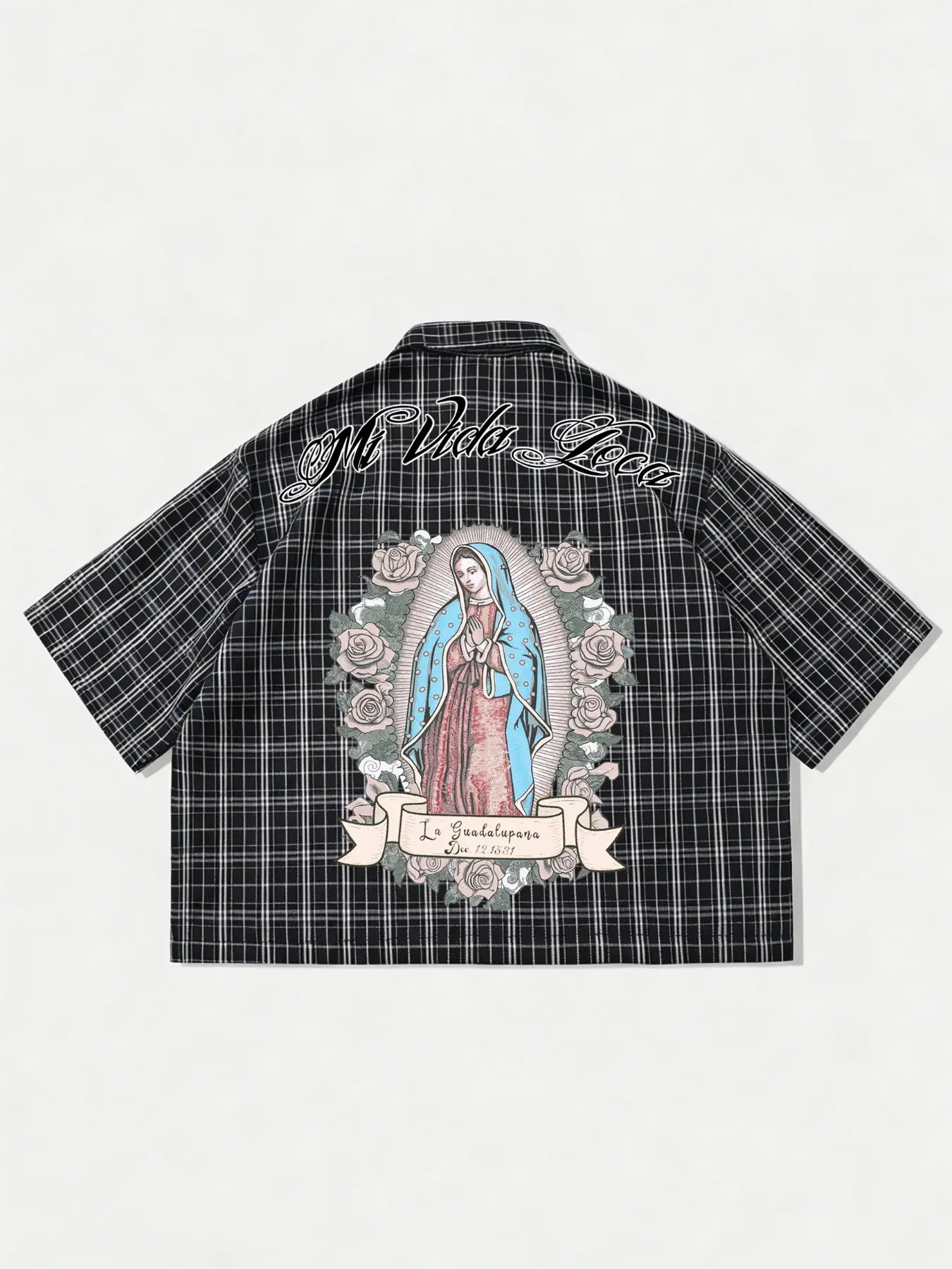 Men's Plaid Checked Saint Mary Short Sleeve Casual Fitted Shirt, Menswear, Perfect for Daily Wear, Fashionable Retro Vintage Style, Essential for Trendy Guys, Casual Comfy Shirt