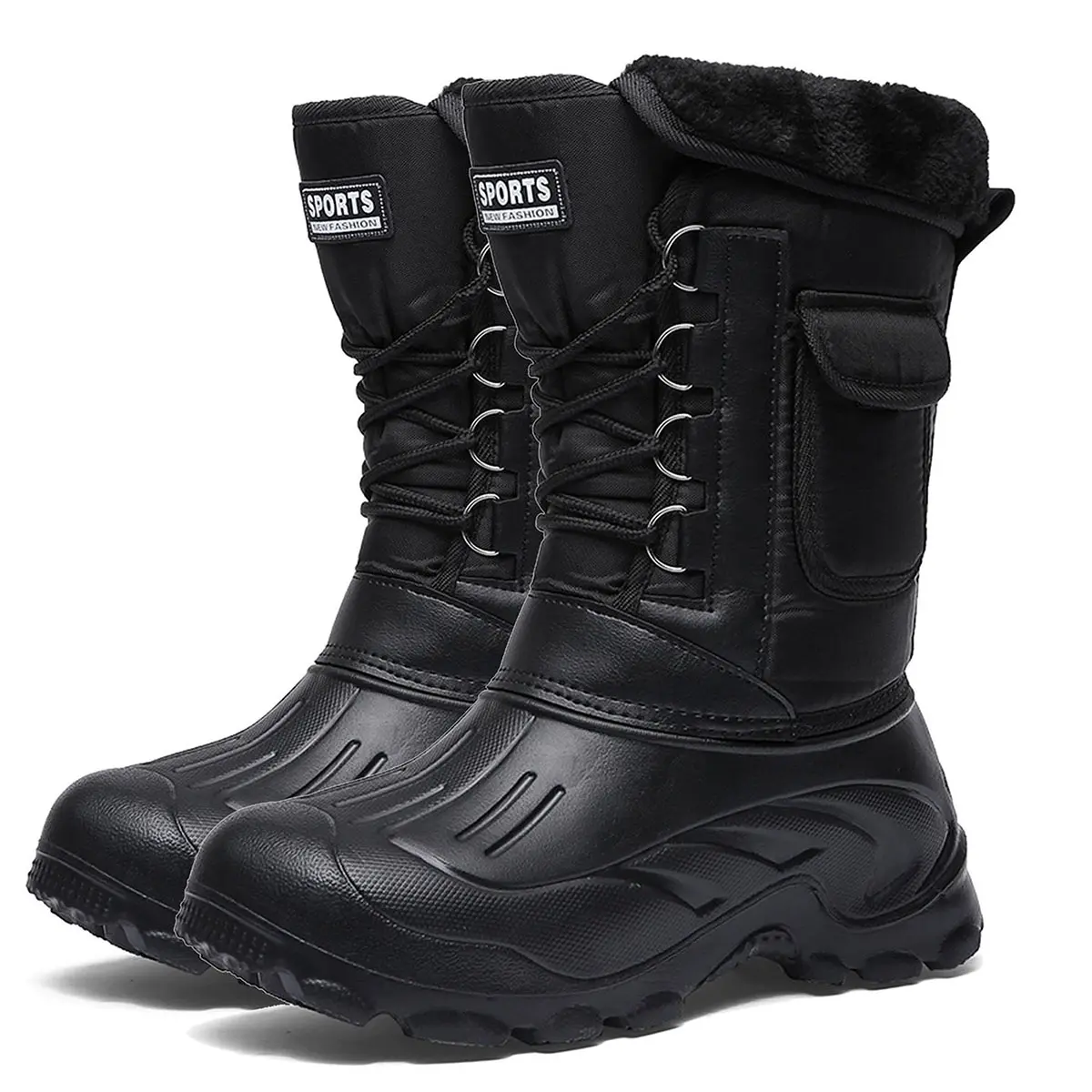 Men's Mid-Calf Warm Snow Boots Faux Fur Lined Winter Shoes Water Resistant Outdoor Winter Boots