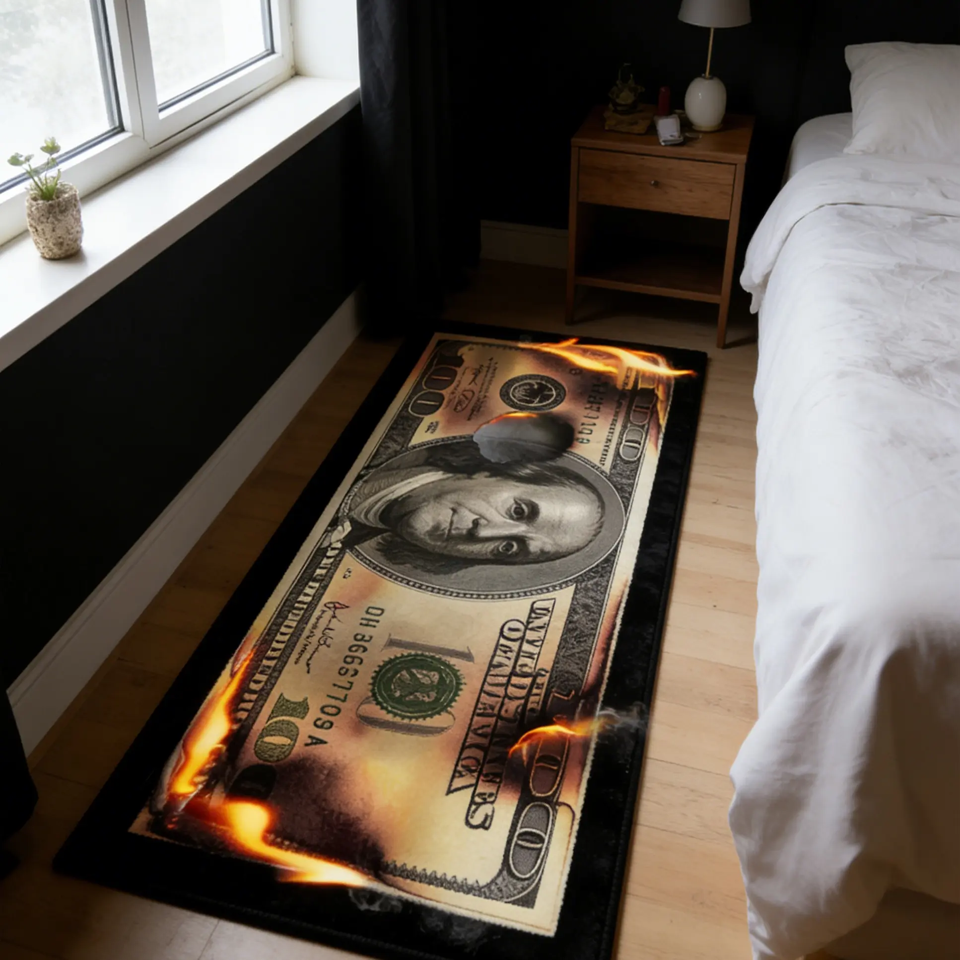 American Vintage Burn Money Series Rug, Soft Comfortable Art Mat, Decorative Rug Mat, Hand Wash Only, Home Decor Rugs for Bedroom Living Room Entryway