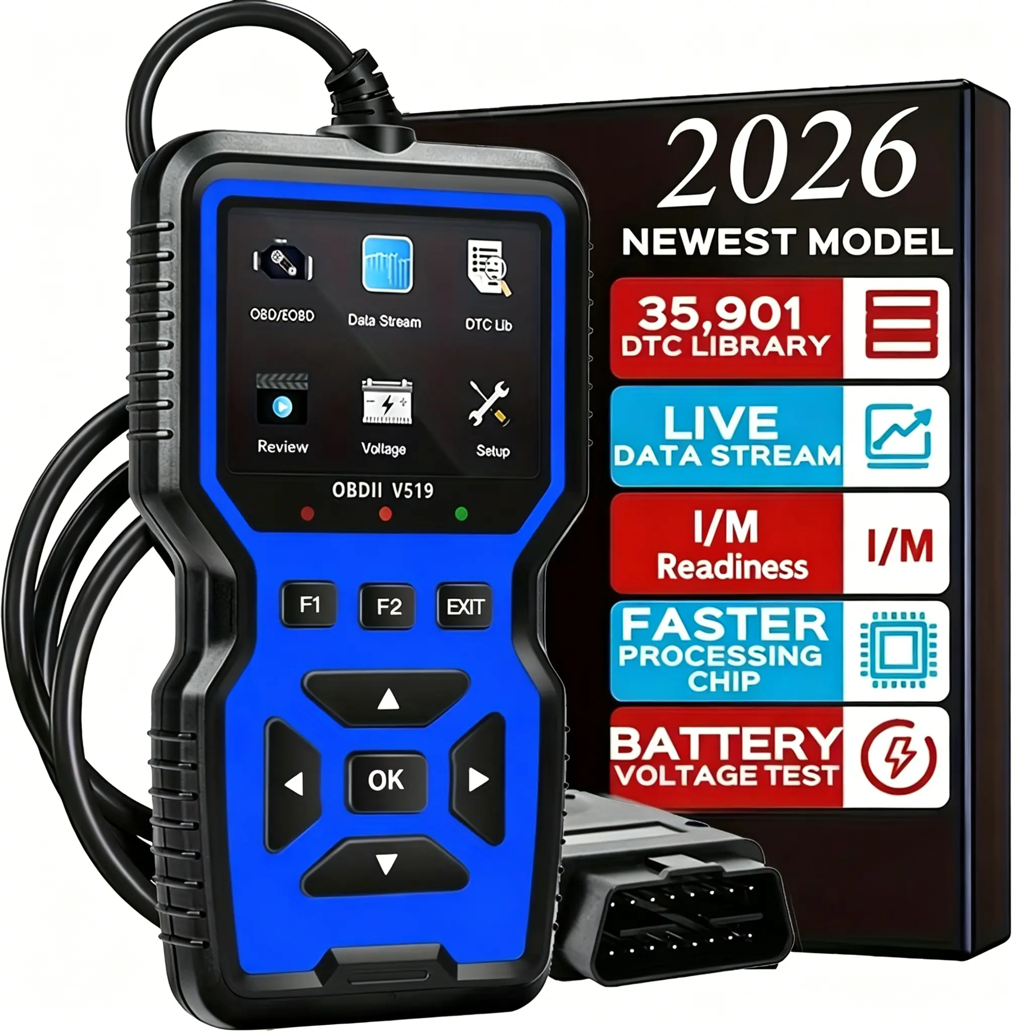 V519 Car OBD2 Scanner Diagnostic Tool - Electronic Repair Tool, Automotive Car Computer Reader with Data Stream, I/M Readiness, Voltage Test, O2 Test for All 1996+ Vehicles