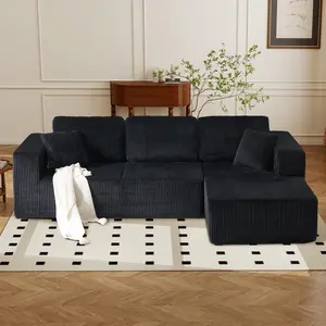[SpringStatements] EBELLO Boneless Chaise Lounge, Upholstered Sofa Bed with Throw Pillows and Armrests, Couch Sectional, Indoor Sleeper Chair- Luxurious Plush Corduroy Chair Bed for Living Room - No Assembly Required Convertible Sofa