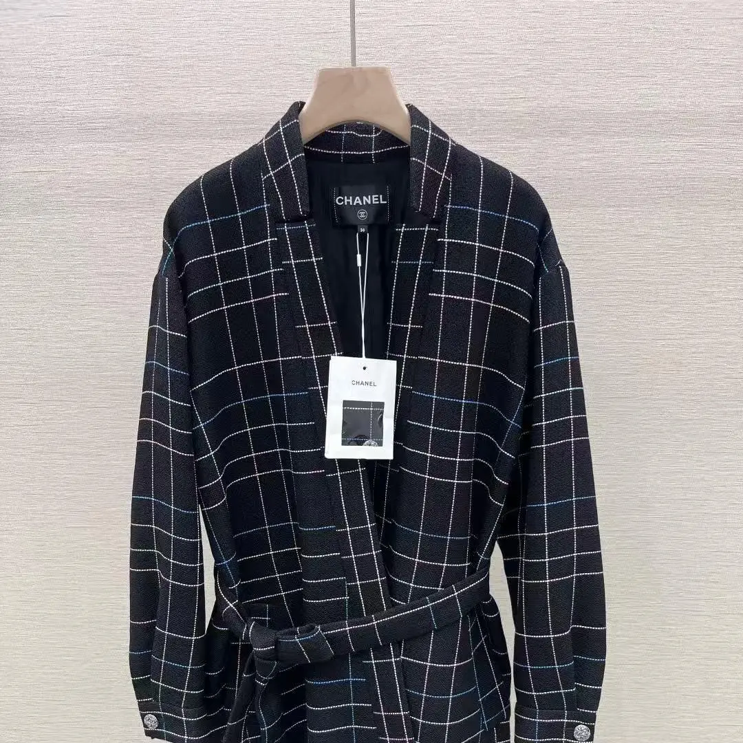 Pre-owned Chanel 24S Multicolour Check Tweed Fabric Bathrobe Jacket, Size 36, 102067, Clothes