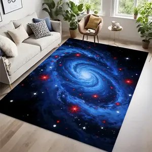 2D flat large velvet carpet, Decorative Area Rug, featuring a spiral galaxy scene. Ideal for decorating living rooms, bedrooms, studies, and makeup rooms. Soft, fluffy, and cozy. Suitable for bedside, hallways, and corridors.