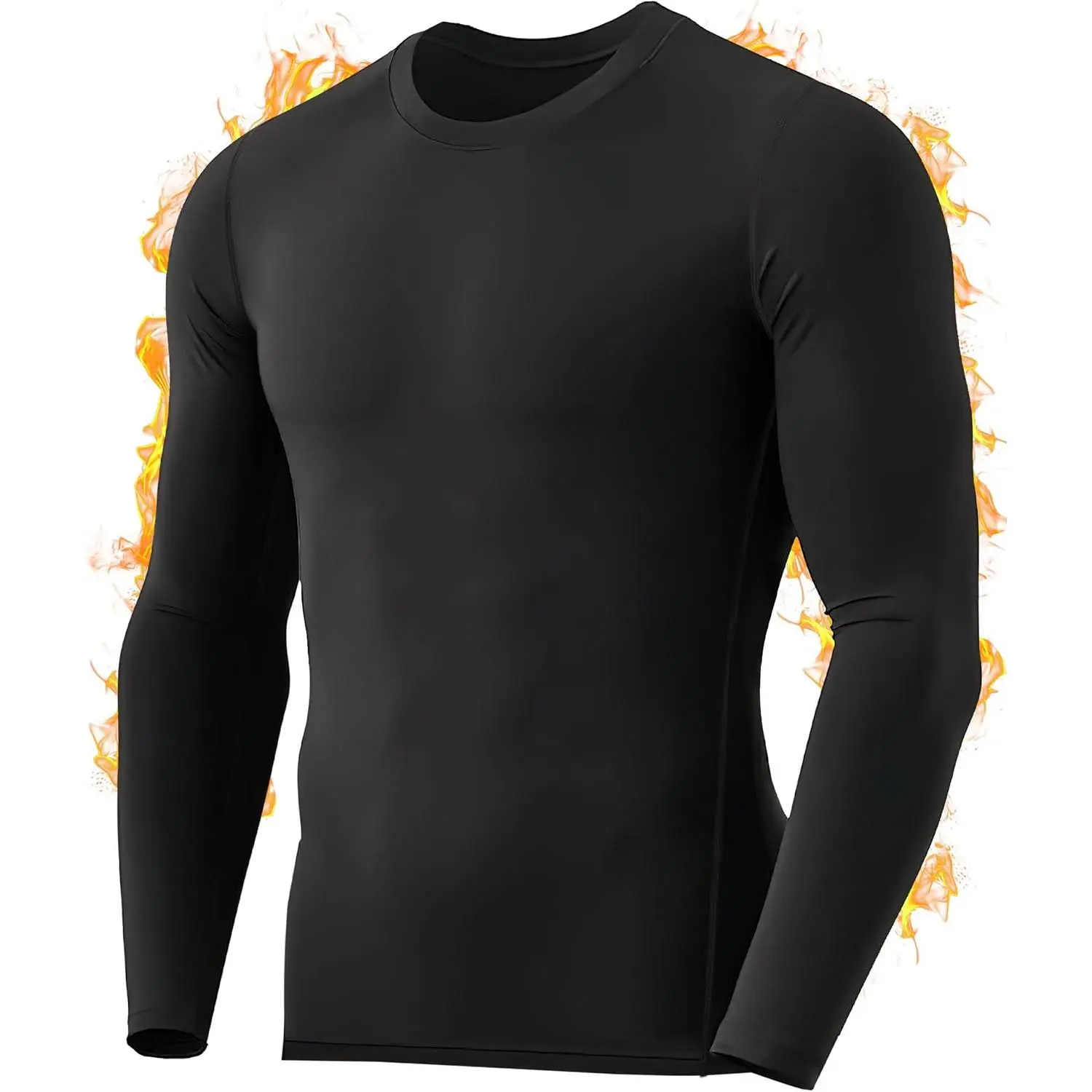 Men's Thermal Compression Undershirts - Long Sleeve, Plush Fleece-Lined Round Neck Base Layer, Casual Cold Weather Activewear for Sports, Outdoor Use