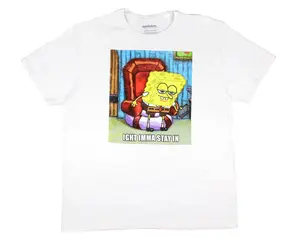 Nickelodeon Men's SpongeBob SquarePants Funny Meme STAY IN Distressed Graphic Tee Adult Short Sleeve T-Shirt