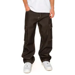 VICTORIOUS Baggy Fit Raw Denim Cargo Jeans Menswear Pocket
