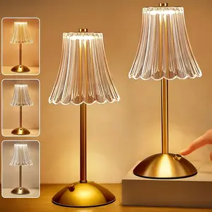 Crystal Wireless Desk Lamp -1/2 Rechargeable Golden Retro LED Desk Lamp With USB Interface, 3-color LED Small Portable Touch Lamp, Suitable For Bedroom, Living Room, Home Office. Rechargeable Lamp Touch Switch, Indoor Use Office Light
