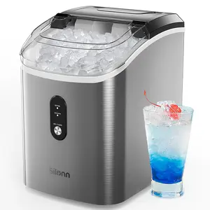 Silonn Nugget Countertop Sonic Ice Maker for Home Kitchen Office - Silonn Chewable Pellet Ice Machine with Self-Cleaning Function, 33lbs/24H, Black