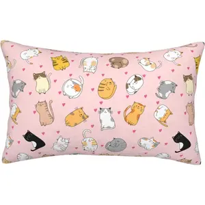 Cute Cat Pillow Cover 16"x24" Inch Bed Pillow Pillowcases with Hidden Zipper Lumbar Pillow Case Cushion Queen Size Standard Soft Breathable Rectangular Pillow Covers,for Sofa Couch Bed