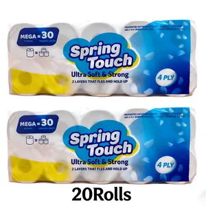 SpringTouh Local 10 Roll Paper Is Super Soft, Strong And Soft, with 4 Layers, 2 Layers Attached, Durable, Thick And Undyed Paper, Which Does Not Drop Crumbs, And Is Suitable for Hotels, Dining Cars And Offices.