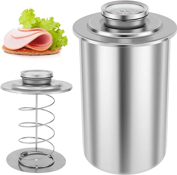 Deli Meats Press Mold | Stainless Steel Ham Maker | 1.5L Large Capacity for Making Healthy Homemade Meat |  Meat Pump Machine  with Meat Thermometer | Kitchen Bacon Meat Pressure Cookers Boiler Pot Pan Stove