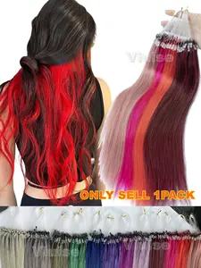 30g Grey/Blue/Green/Purple/Pink Natural Human Hair Micro Loop Human Hair Extensions | Fishline Human Hair With Micro Beads | 50pcs/pack | Daily Highlight Hair Style, Party Hair Style, Human Hair Highlights | 12inch-20inch Microloop Human Hair