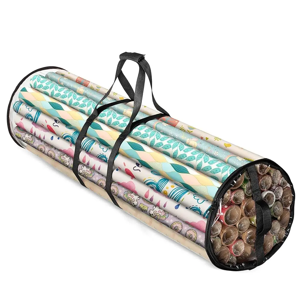 Zober Gift Wrap Organizer - 40 Inch Storage Container for 25 Rolls - Waterproof Black PVC