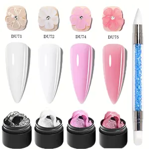 MTSSII 5pcs Non-stick Solid Gel Set, Include Double Headed Pen, 3D Gel Nail Set for Extended Nail Gel Nail Shaping and Sculpting with Stereo Nail Shaping Gel, Gel Acrylic Nails, Builder Gel Nails