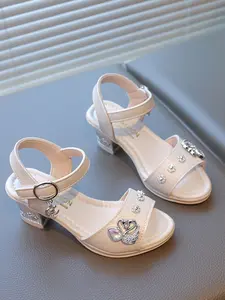 Elegant Swan Rhinestone High Heel Sandals for Girls, Pu Strap Sandals, Soft Metal Crystal Material, Comfortable Support, Anti-Slip Buckle, Adjustable Toe Open Design