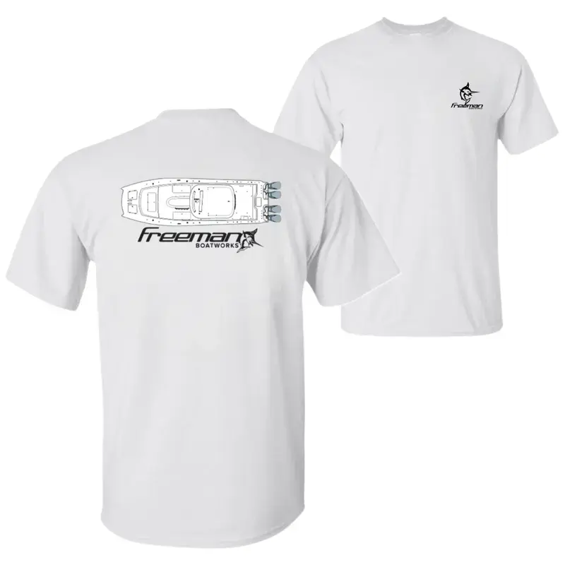 Freeman Boatworks T-Shirt, Offshore Catamaran Fishing Boat Graphic Tee, Soft Cotton Blend Marine Apparel, Ocean Angler Shirt for Men & Women, Boat Lover Gift