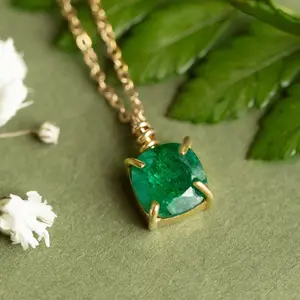 The Ashlynn Natural Emerald Necklace - 8mm, 16" Length, Handmade in USA