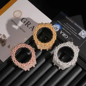 [ICE HUE]18K Gold Vacuum Plated Copper with 5A+ Sri Lanka Zircon Design Watch Case Women & Men Luxury Jewelry,Daily Wear,Casual Fashion,Gift Idea,Chicano,Classic,Hip Hop,Simple,Sporty Style