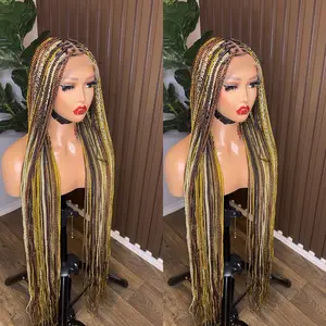 Mix Color Knotless Braided Wig Fullace - Stylish Hair Accessory with Unique Color Combination