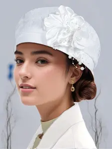 Elegant Pearl Flower Decorative Hat, Vintage Style Head Cover, Multi-Color Options, Perfect for Weddings and Formal Events, Fashion Matching Hat
