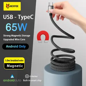 USB-TypeC Magnetic Braided Data Android Only Cable - 65W Fast Charging & Data Sync for Phones, Tablets, Laptops (USB A & Type C) - Android Auto