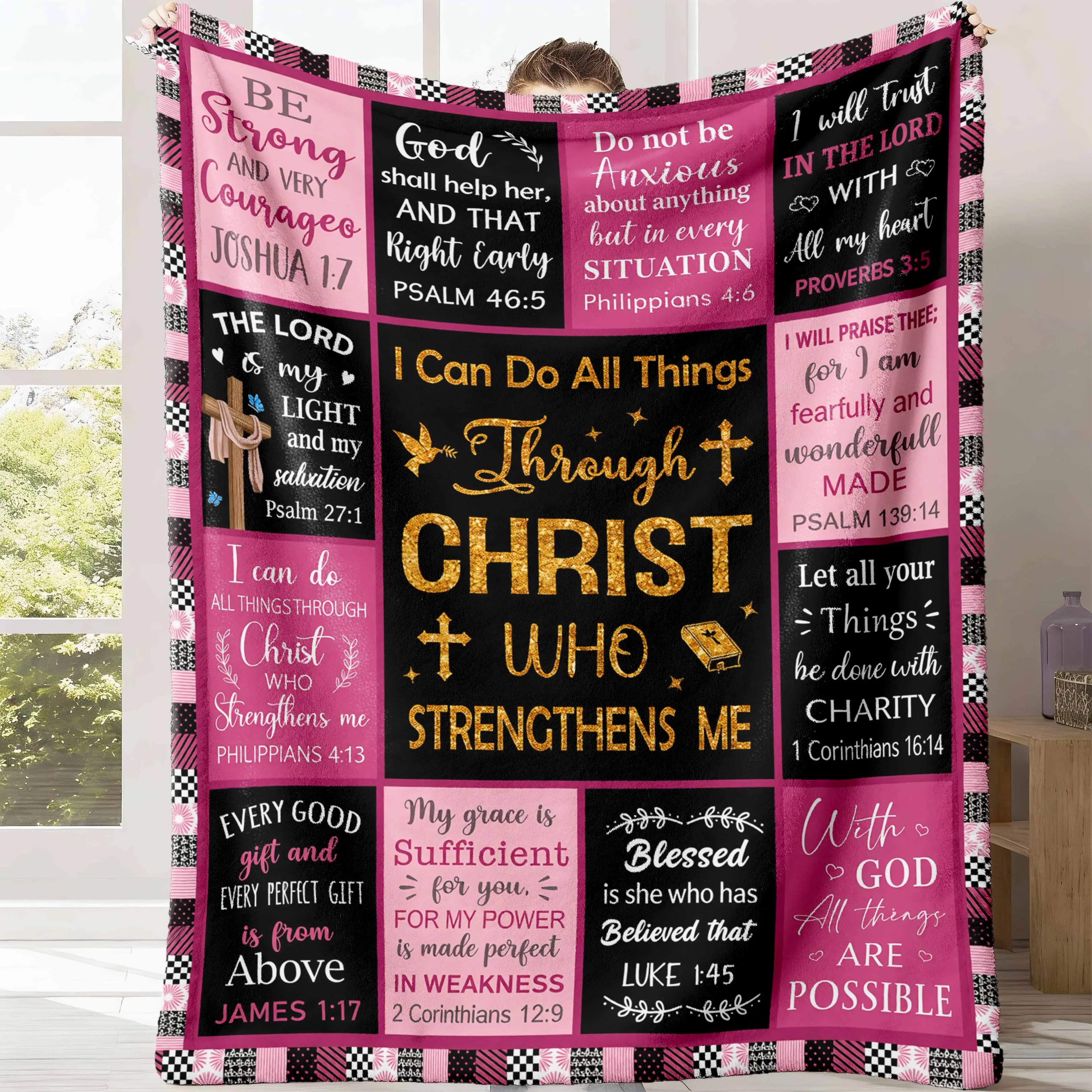 Christian Slogan Print Throw Blanket - Personalized Durable Fade-Resistant Flannel, Multi-Size, Super Soft Warm Household Item for Christian Believers, Ideal Gift for Anniversary, Birthday, Slogan Print Blanket, Throw Blankets