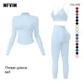 MFVIM Women’s 3 Piece Gym Clothes Set V Waist Tummy Control Long Pants, Sports Breathable Lightweight Athletic Outfits for Yoga, Gym, Athleisure & Athletic Workout Clothing,summerwins,travel essentials,camping essentials,sohochic