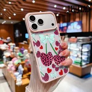 Magnetic Soft Case for iPhone 17 16 Pro Max Plus 15 14 13 12 11 Air Leopard-print cherries and bows Pattern Anti-Yellowing Shockproof ultra-thin Silicone Crystal Transparent Acrylic Cover Supports Wireless Charging