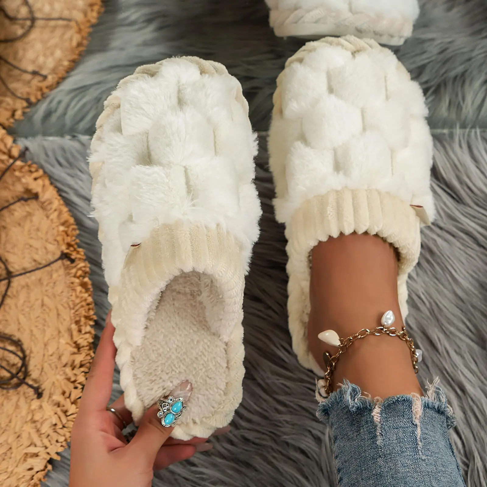 Women's Round Toe Soft Bedroom Slippers, Casual Soft Plush Warm Non-slip Home Slippers for Fall & Winter, Basic Comfy Silent Slippers for Indoor and Outdoor