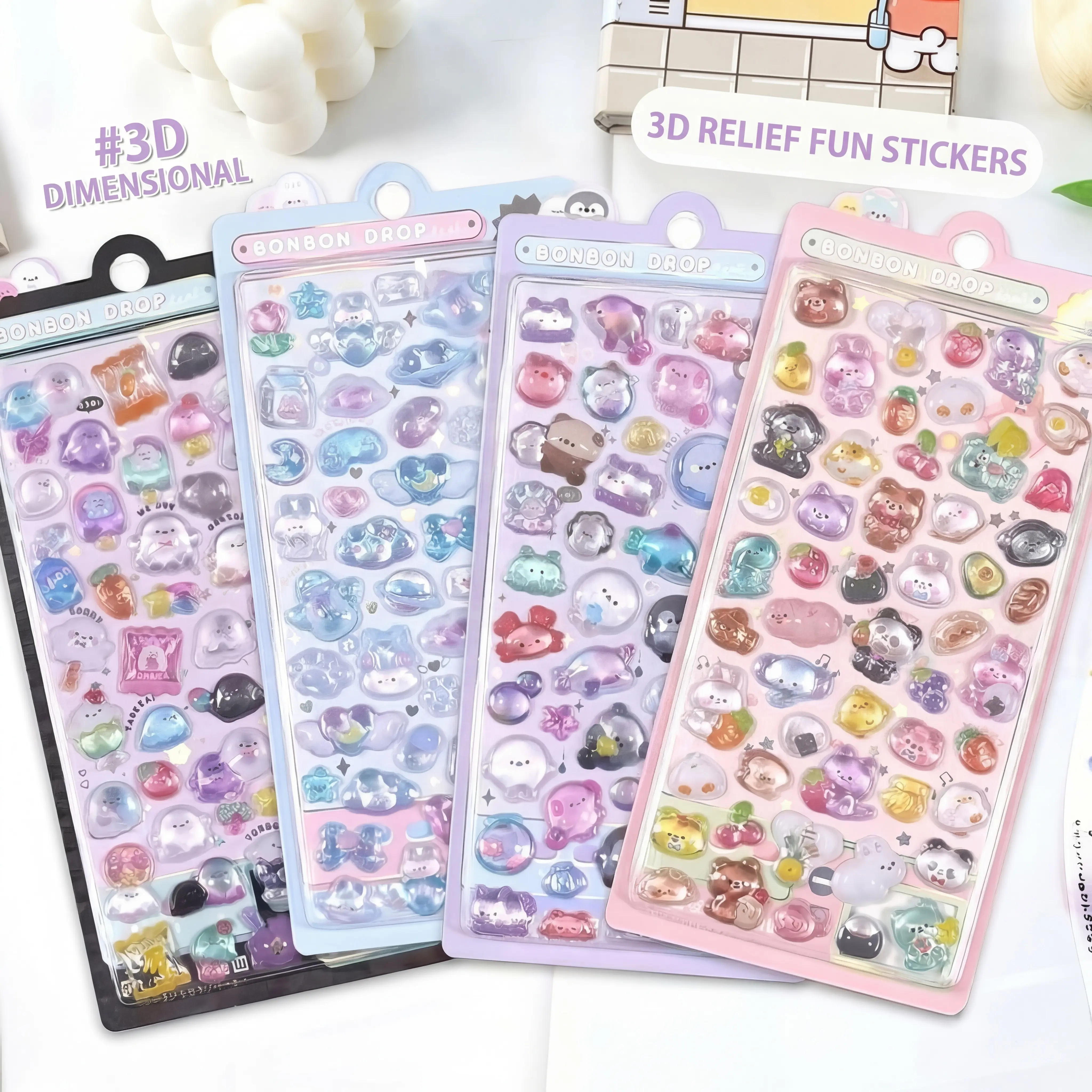 A set for 2 PACKS !! Solid Epoxy Resin 3D Cute Stickers,Not Hollow Plastic Premium Puffy Decals (Not Hollow Plastic) for Scrapbooks, Journals, Phone & Laptop Decoratio,Thick Solid Epoxy 3D Stickers – Premium Glossy Resin Puffy Decals for DIY Crafts Protec