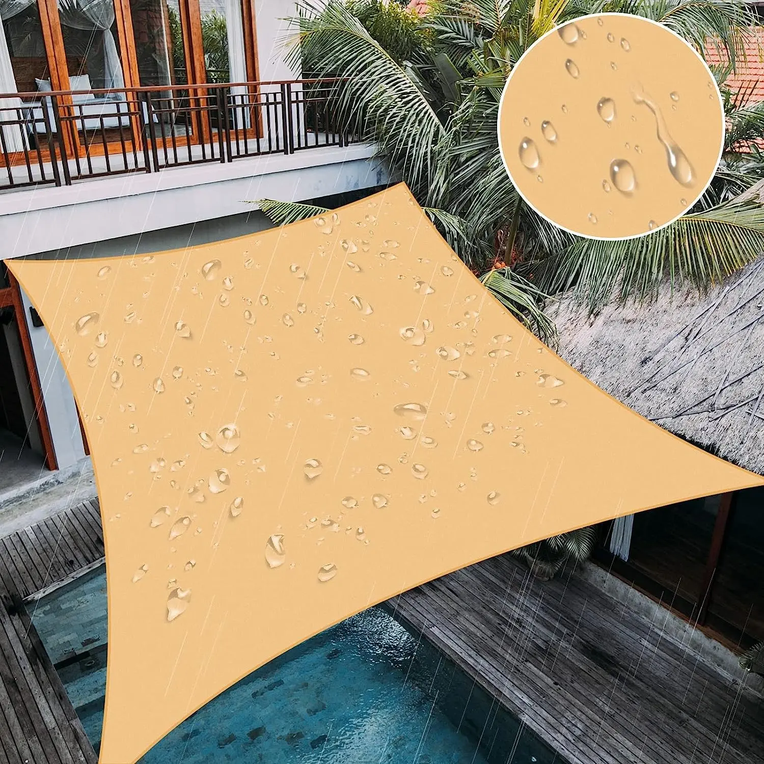 Waterproof Sun Shade Sail UV Block Canopy Awning Mesh Shade Umbrella for Backyard Pool Pergola Kit Deck Patio Cover Garden Carport Outdoor Activities and Facility